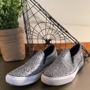 Zara Black and White Animal Print Slip-On Sneakers